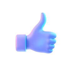 3D gradient thumbs-up icon, with a bright blue glow, Isolated on a transparent PNG background
