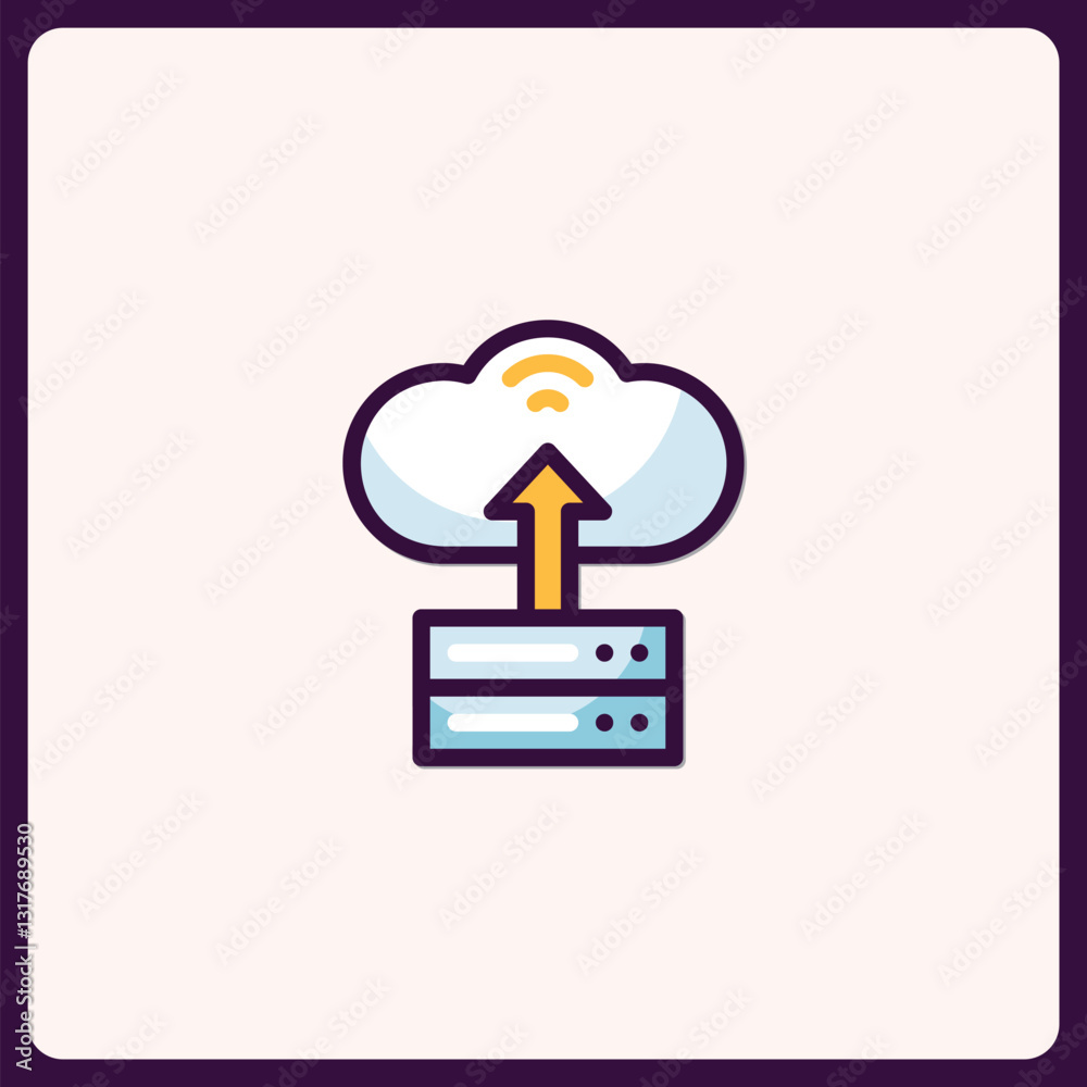 Poster stylized vector icon depicting cloud computing with data server access