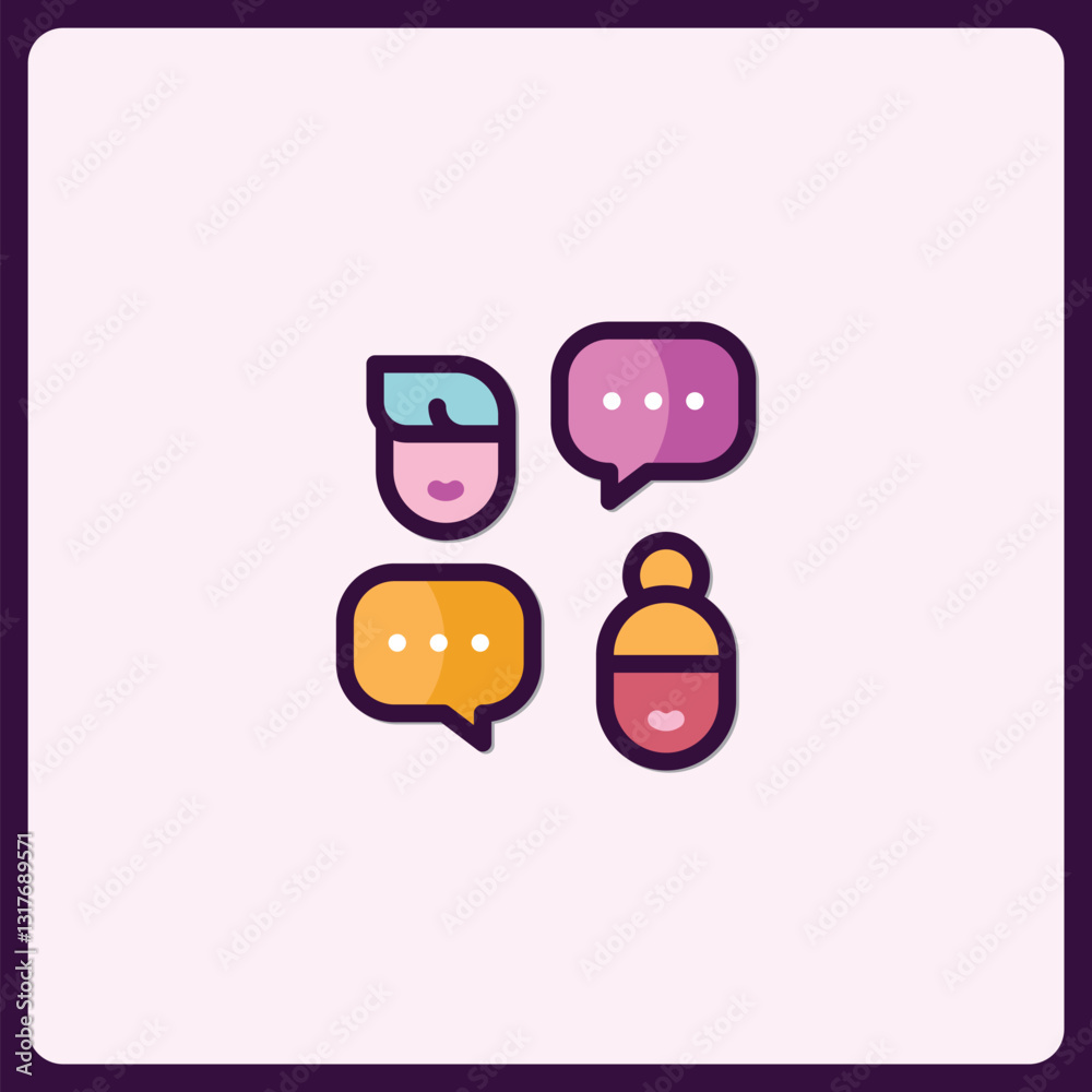 Poster minimalistic communication icons with speech bubbles, message hints representation