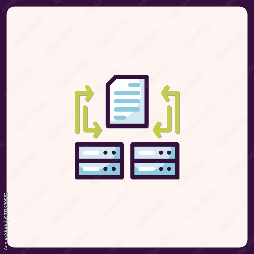 Poster data synchronization between servers and document in vector style illustration