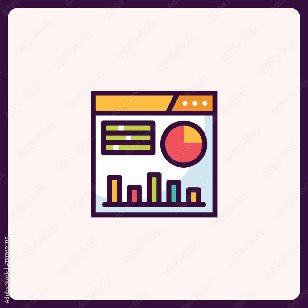 Poster data visualization interface icon with chart elements in modern style