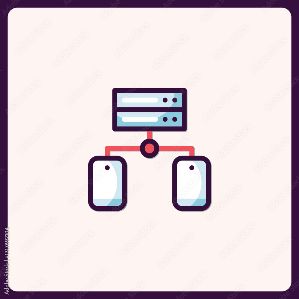 Poster stylized server connected to mobile devices depicts network configuration