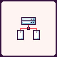 Fototapeta premium Stylized server connected to mobile devices depicts network configuration