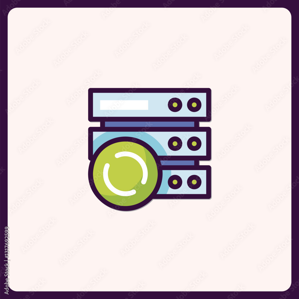 Poster colorful vector icon illustrating server with refreshing process indicator