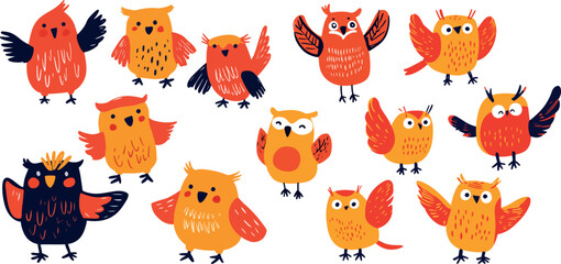 Obraz premium set of funny cute drawings of owls