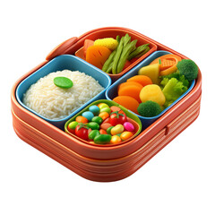 Colorful Bento Box with Rice, Vegetables, and Edible Treats, Isolated On transparent Background