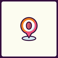 Whimsical Location Pointer Icon with Vivid Color Palette and Outlines