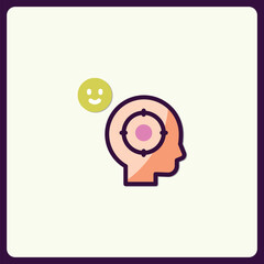 Mental Focus and Emotional Wellbeing, Head with Target and Happy Face Icon