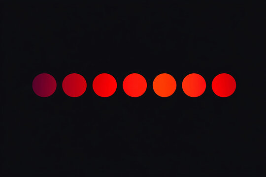 Several red circles with gradient in a row. figures on a black background. design elements. geometry. color stretch. minimalism