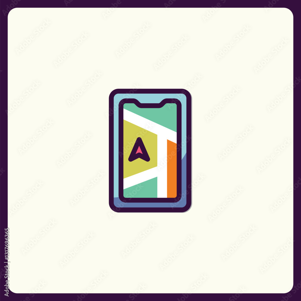 Poster stylized mobile navigation application interface icon with location marker