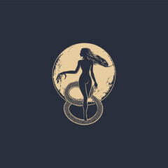 Naklejka premium Snake goddess design vector template illustration