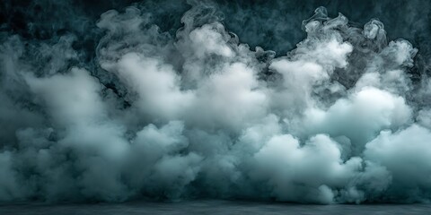 Teal smoke clouds on dark floor