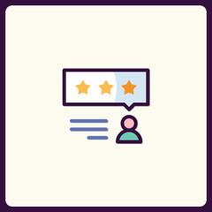 Customer feedback and profile vector icon with a three-star rating