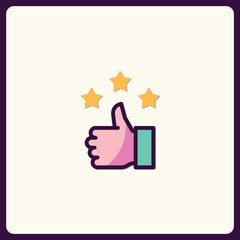 Illustration of thumbs up with three stars, representing excellent feedback