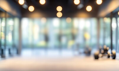 Blurred Fitness Center Interior with Weight Equipment and Modern Design