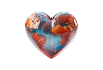 Heart-shaped globe symbolizes love for the planet isolated on transparent background