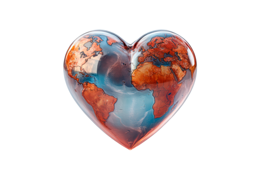 Heart-shaped globe symbolizes love for the planet isolated on transparent background