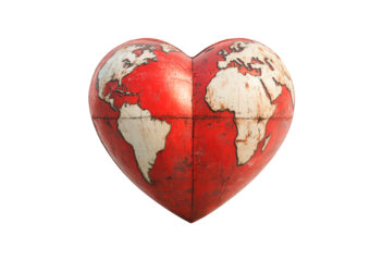 Heart-shaped globe symbolizes love for the planet isolated on transparent background