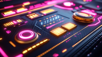 Obraz premium Futuristic control panel, neon lights, dark background, technology interface, website design