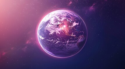 a captivating image of planet earth in outer space with a cosmic glow surrounding it. The planet showcases continents and oceans and has a beautiful color scheme