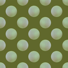 Seamless polka dot pattern with soft gradient green circles on a muted olive neutral background. For digital design, fabrics, wallpapers, and branding.