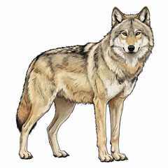 Obraz premium Standing Wolf Vector Illustration with Detailed Fur Isolated on White