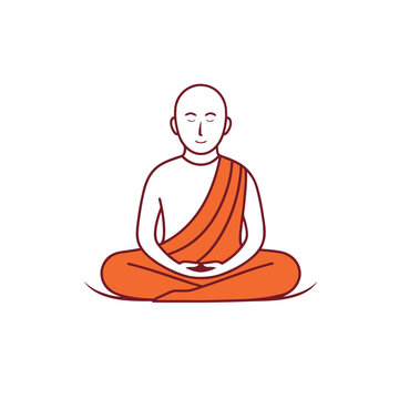 orange monk meditating simple line art clip art preview