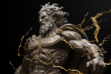 Fototapeta premium Zeus, King of the Greek Gods, God of Thunder and Lightning, Ancient Greek Mythology, Powerful Ruler of Mount Olympus, Symbol of Divine Authority and Justice in Greek Legends and Mythological Art.