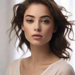 Fototapeta premium Timeless Minimalist Beauty – Elegant Close-Up Portrait of a Young Woman