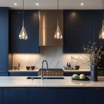 A modern luxury kitchen showcasing the cooking and dining area