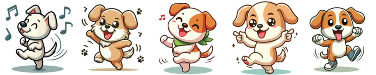 cute dog vector set dancing