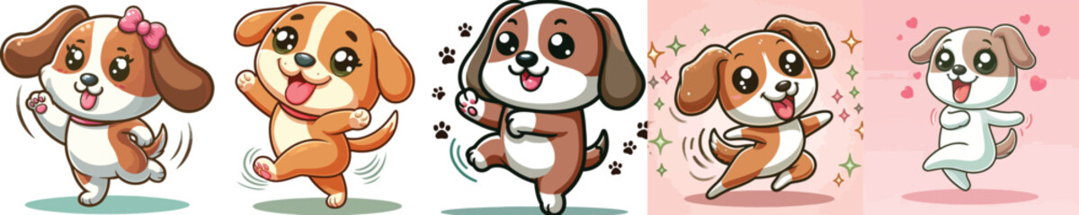 cute dog vector set dancing