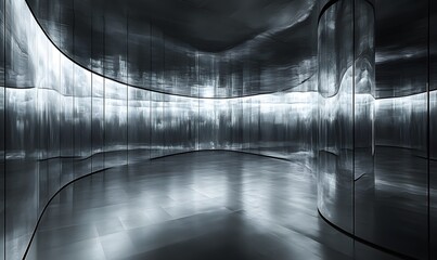 Modern Metallic Interior with Reflective Surfaces and Curved Walls