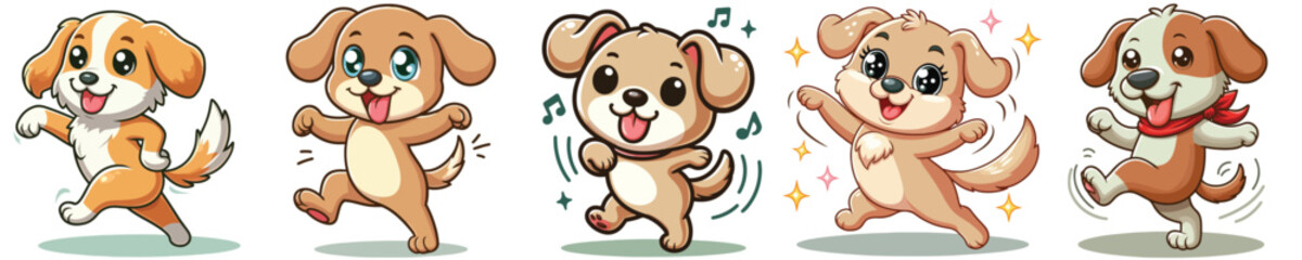cute dog vector set dancing