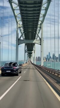  Travers&eacute;e d&rsquo;un pont suspendu avec vue sur la ville
