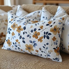 Floral Cushions on Cozy Sofa.