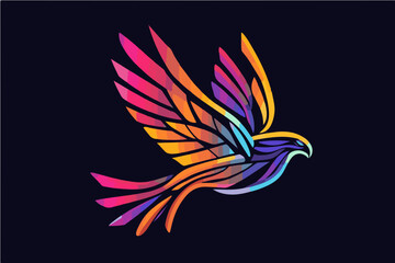 Obraz premium Cyber Falcon Logo: Futuristic Neon Emblem in Flight