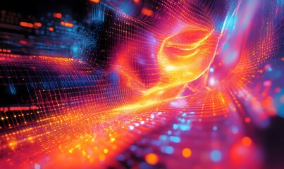 Fototapeta premium Abstract Data Stream Visualization with Glowing Lines and Particles