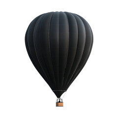 Black hot air balloon is floating in the air on transparent background