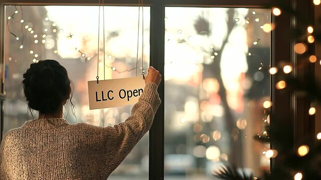 Boutique Owner Hanging LLC Open Sign with Twinkling Lights