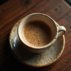 cup of coffee on wooden table