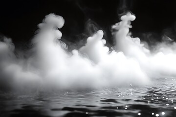 Naklejka premium Wispy white smoke gently rising above rippling dark water surface