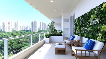 Modern Balcony Apartment Terrace City View Relaxing Outdoor Furniture Plants