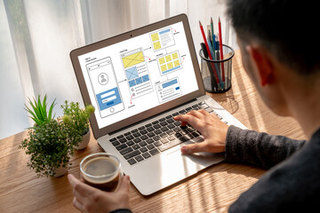 UX UI design process for modish mobile application and website . Creative prototype of wireframe...