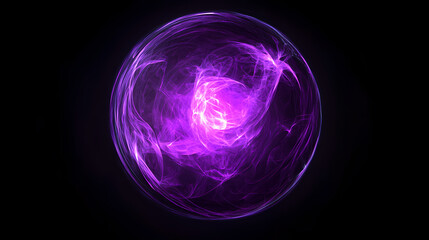 Mystical purple energy sphere on black background. Glowing Auras. Illustration