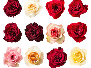 Fototapeta premium Twelve Colorful Roses On Transparent Background, PNG