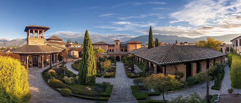 Spanish Courtyard Garden Sunset View