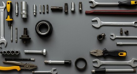 Fototapeta premium Essential Auto Mechanic Tools Flat Lay