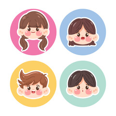 Cute cartoon face kid student sticker label.