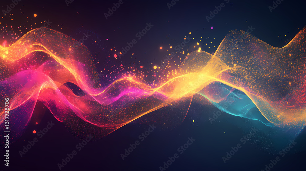 Wall mural abstract glowing wave of light and sparks creating a magical and dynamic energy flow on a dark backg